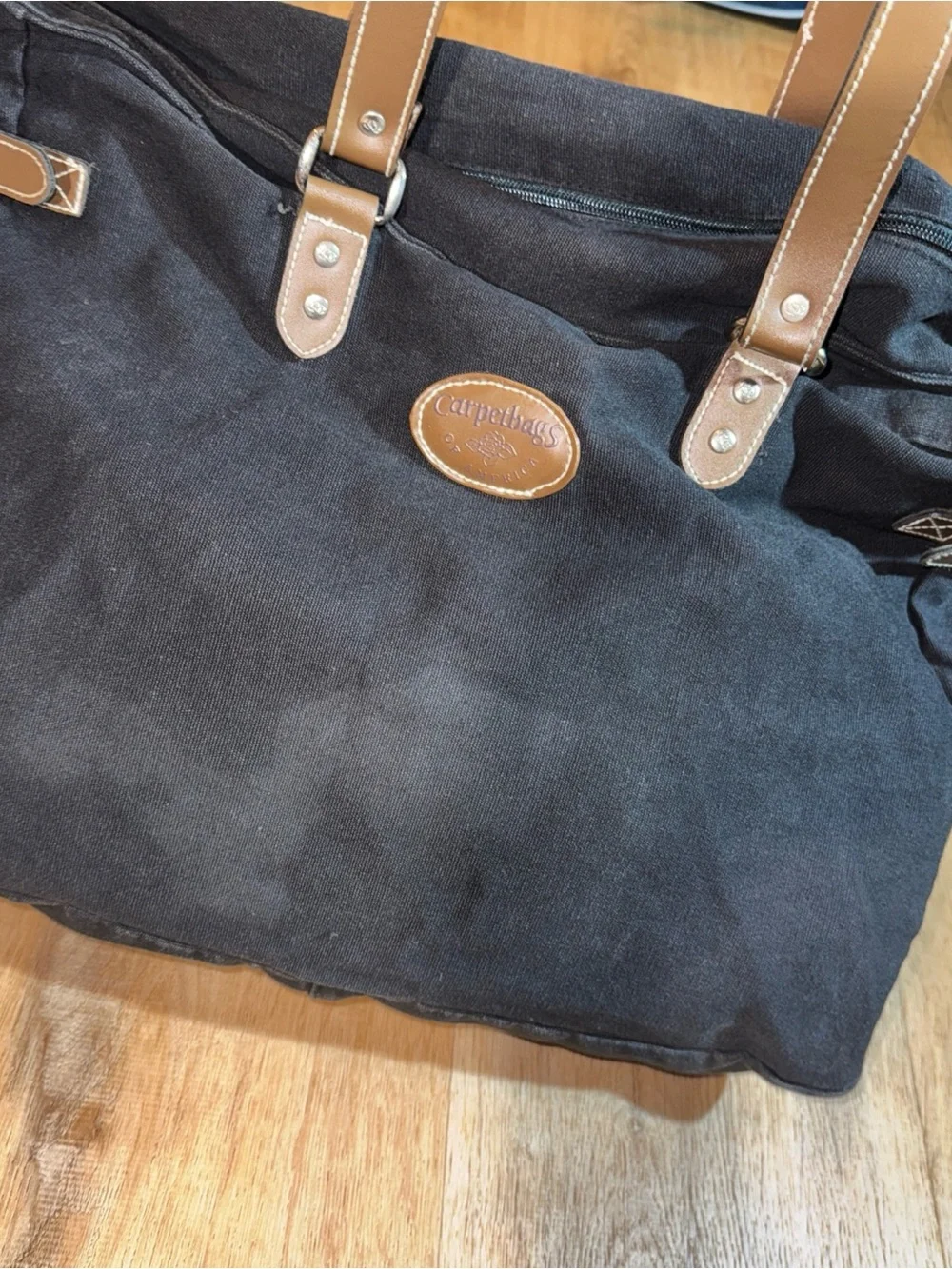 Vintage Carpet Bags Of America Handbag Black Canvas 15’ in Single Handle Women